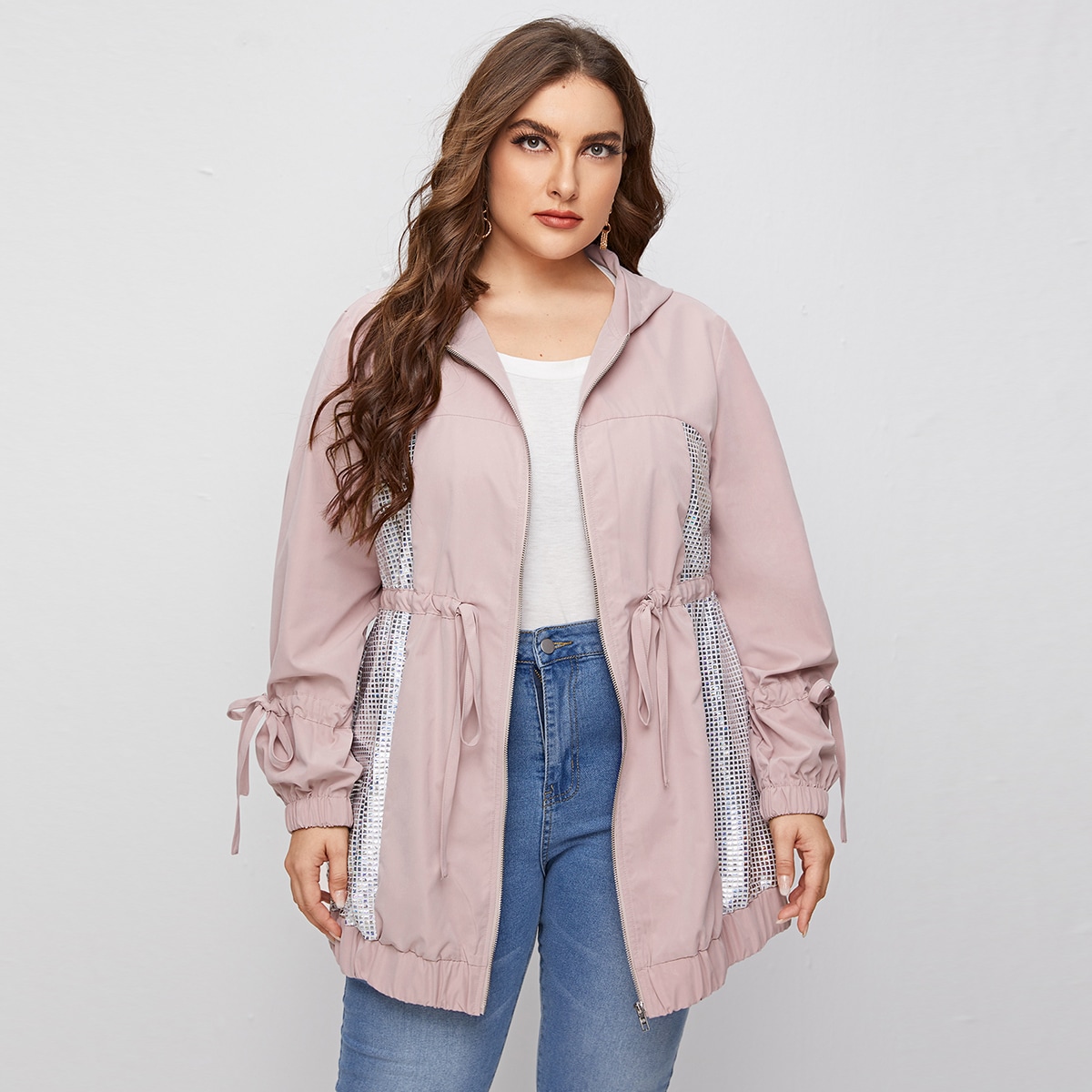 Image of Plus Drawstring Waist Knot Cuff Windbreaker Jacket