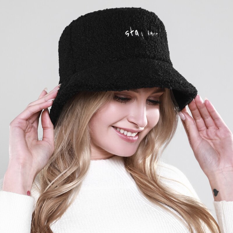 

Letter Embroidery Bucket Hat, Black