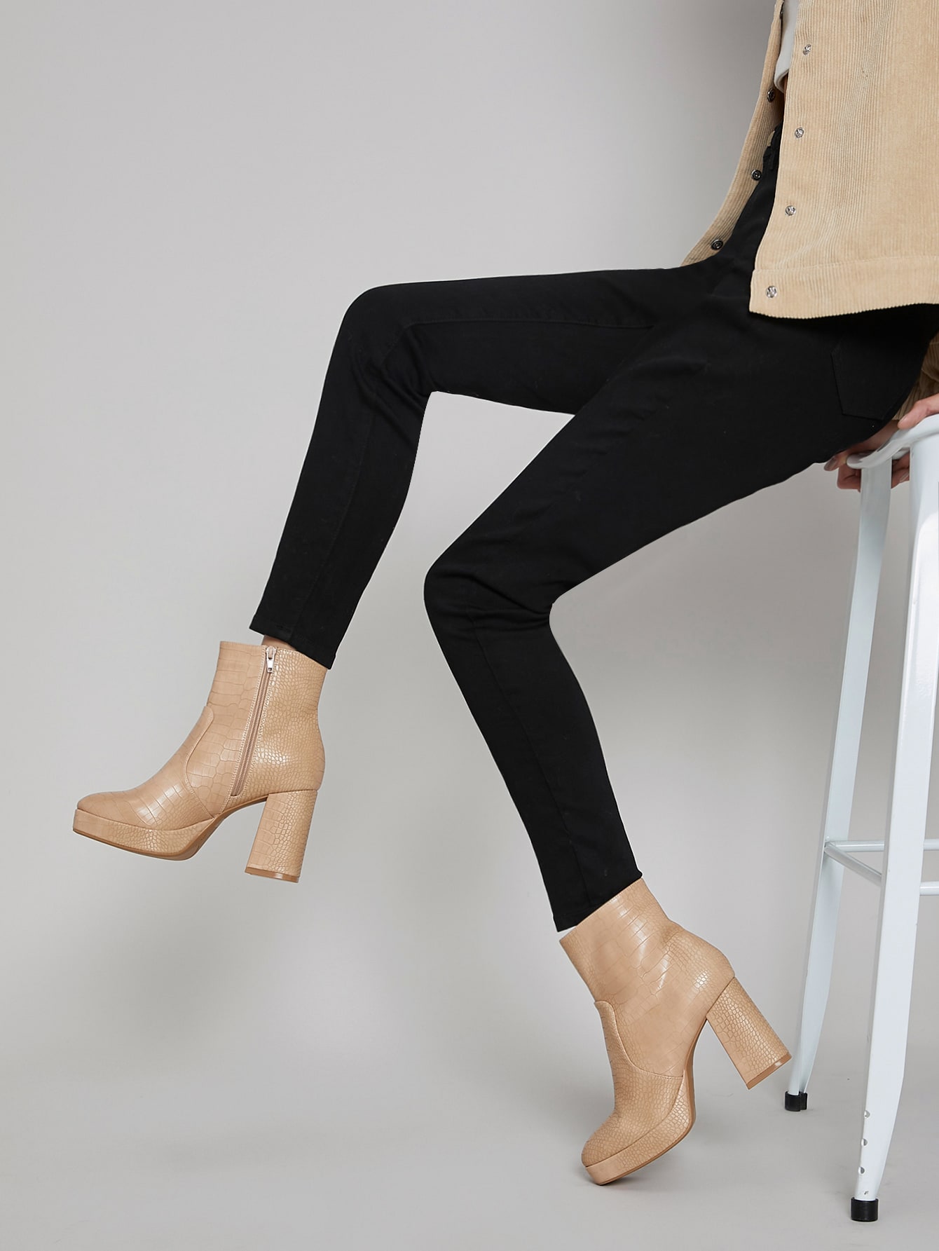 Vegan Croc Leather High Block Heel Platform Boots thumbnail