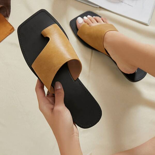 

Toe Ring Square Toe Slipper Sandals, Brown