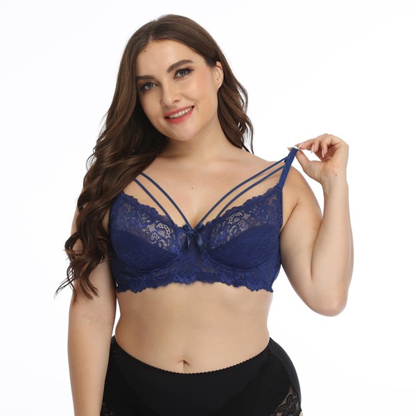 

Plus Floral Lace Harness Underwire Bra, Navy blue