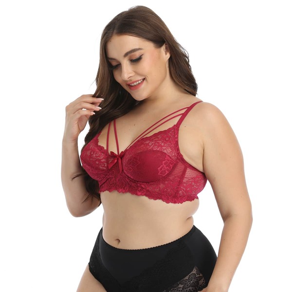 

Plus Floral Lace Harness Underwire Bra, Rose red