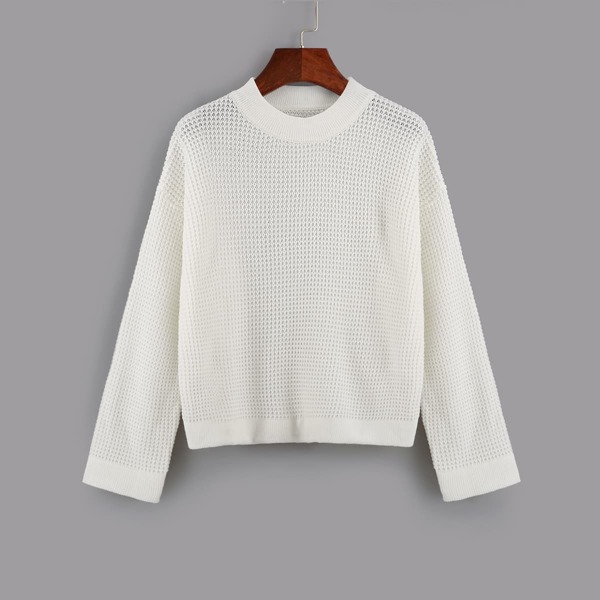

Ribbed Knit Drop Shoulder Sweater, White
