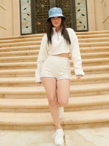 SHEIN X Kimberly Loaiza Pullover teddy con cremallera - Blanco - Ver 1