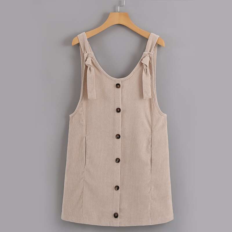 

Button Through Corduroy Overall Dress, Apricot