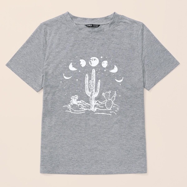 

Planet And Cactus Graphic Tee, Grey
