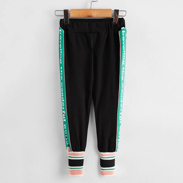 

Toddler Girls Colorblock Letter Graphic Sweatpants, Black