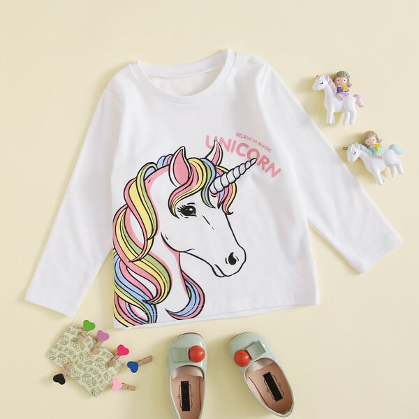 

Toddler Girls Unicorn & Letter Graphic Tee, White