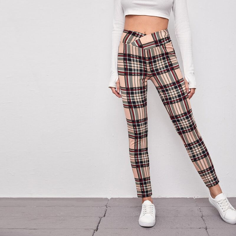 

Plaid Wideband Waist Leggings, Multicolor