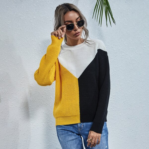 

Color-block Drop Shoulder Sweater, Multicolor