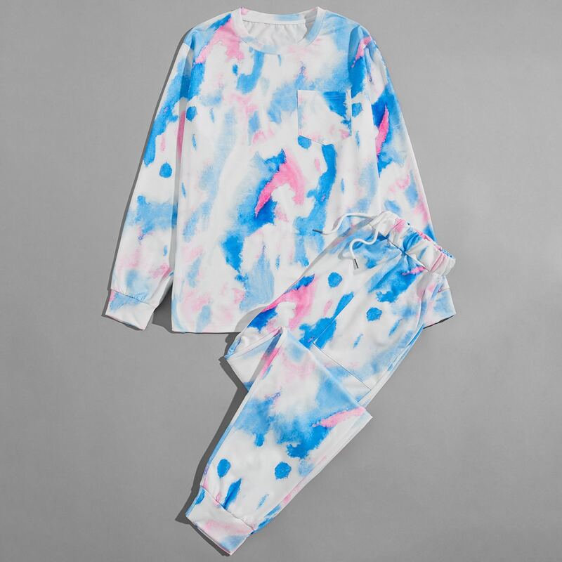 

Guys Tie Dye Sweatshirt With Drawstring Joggers, Multicolor