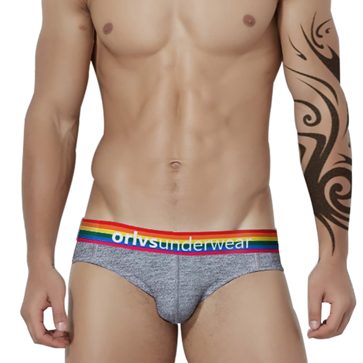 

Guys Rainbow Striped Tape Waist Brief, Grey