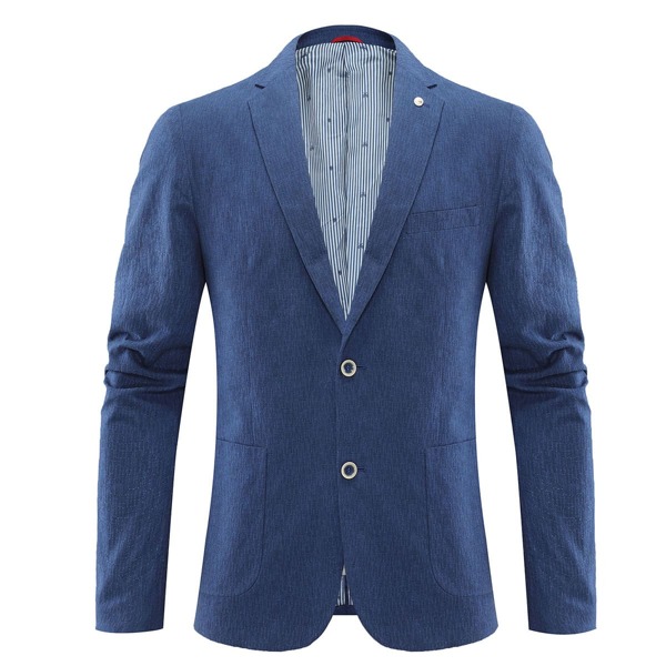 

Men Striped Lined Single Breasted Blazer, Blue