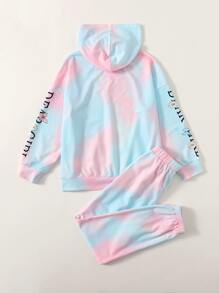 SHEIN Girls Ombre Letter Graphic Hoodie & Joggers Set - Multicolor - View 2