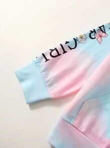 SHEIN Girls Ombre Letter Graphic Hoodie & Joggers Set - Multicolor - View 3