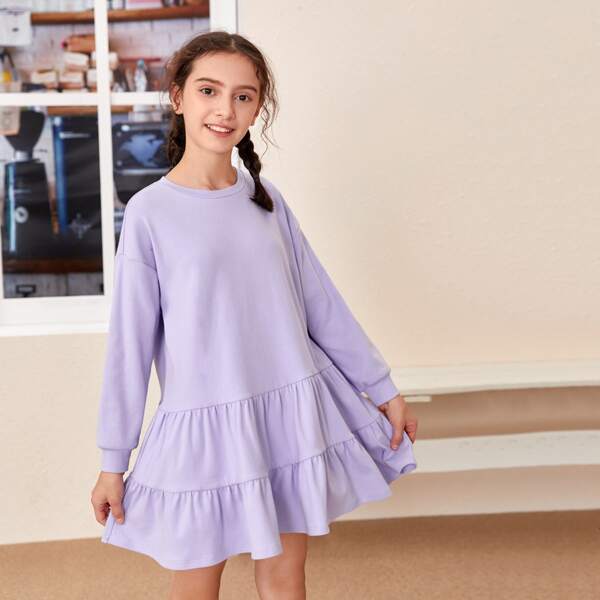 

Girls Drop Shoulder Solid Smock Dress, Lilac purple