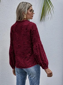 Camisa rota con fruncido de cuello con cordón - Burdeos - Ver 2