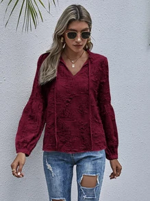 Camisa rota con fruncido de cuello con cordón - Burdeos - Ver 3