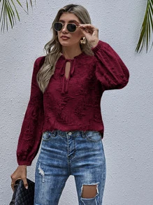 Camisa rota con fruncido de cuello con cordón - Burdeos - Ver 4