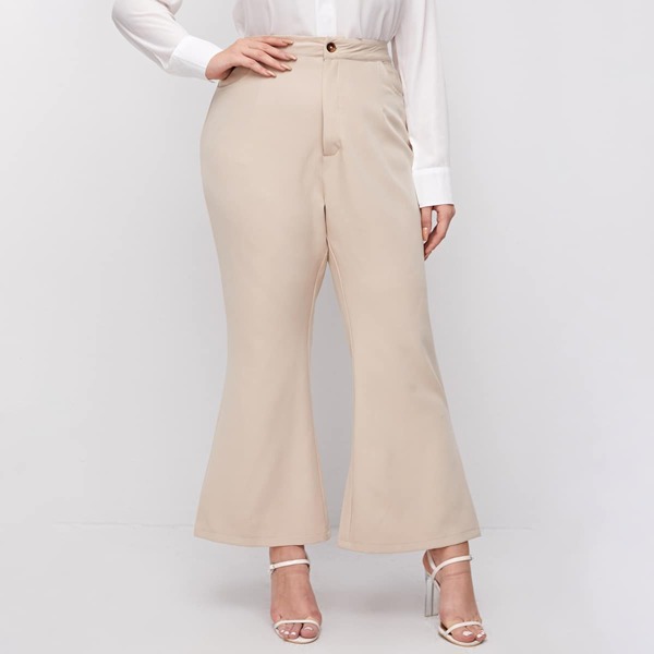 

Plus Zip Fly Flare Leg Pants, Beige