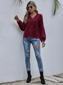 Camisa rota con fruncido de cuello con cordón - Burdeos - Ver 6