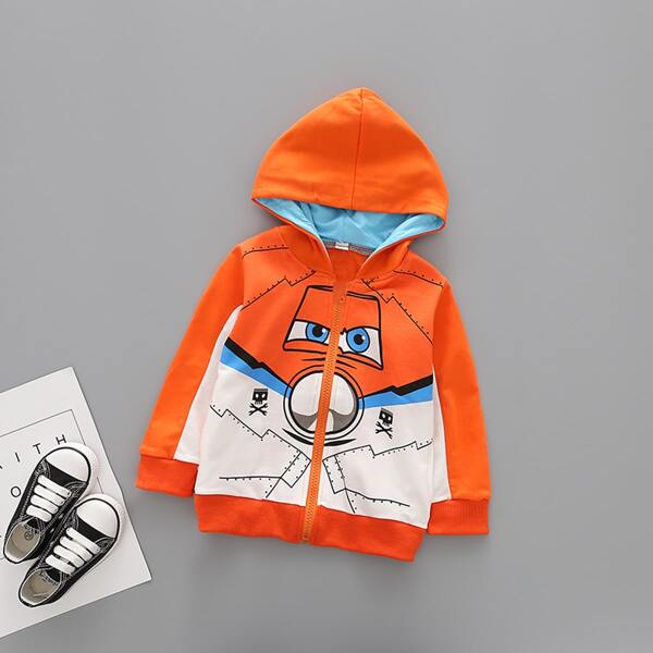 

Toddler Boys Cartoon Graphic Zip-up Hooded Jacket, Orange