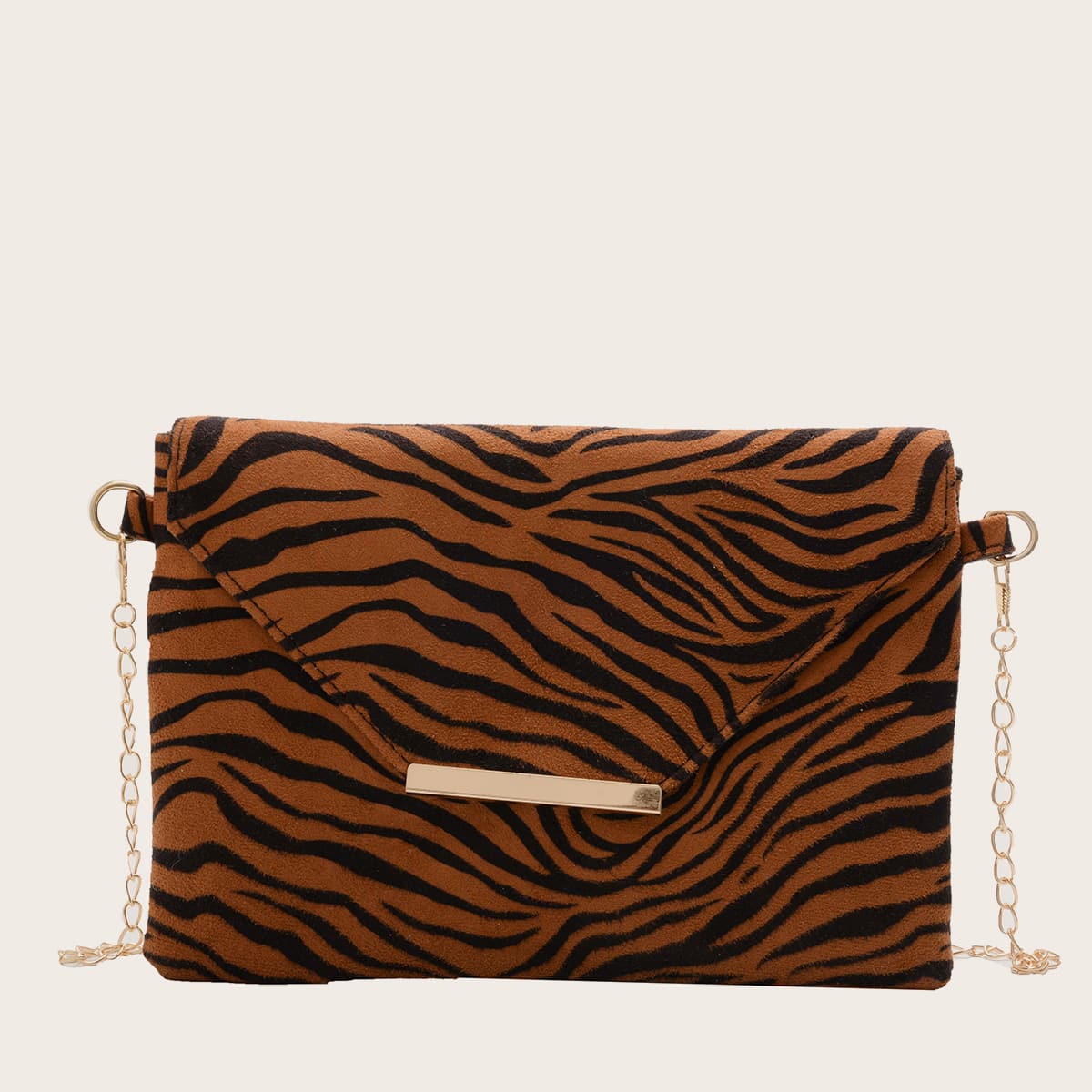 

Tiger Striped Envelope Clutch Bag, Brown