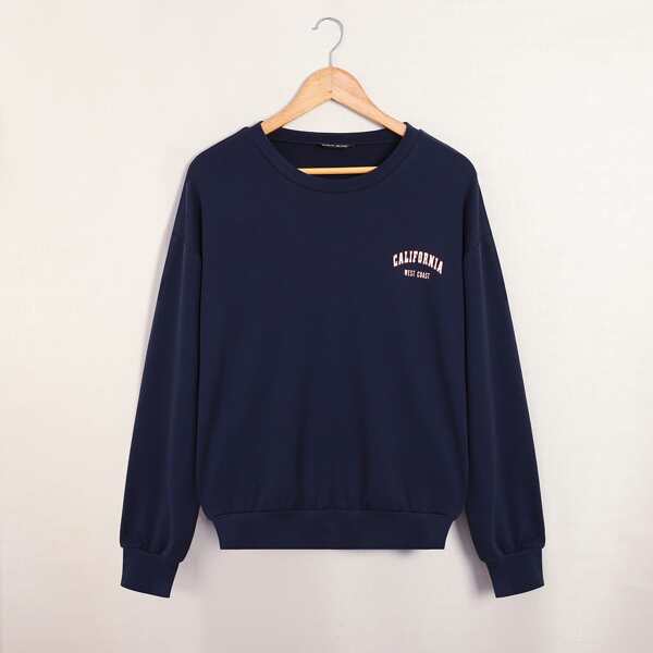 

Letter Graphic Drop Shoulder Sweatshirt, Navy blue
