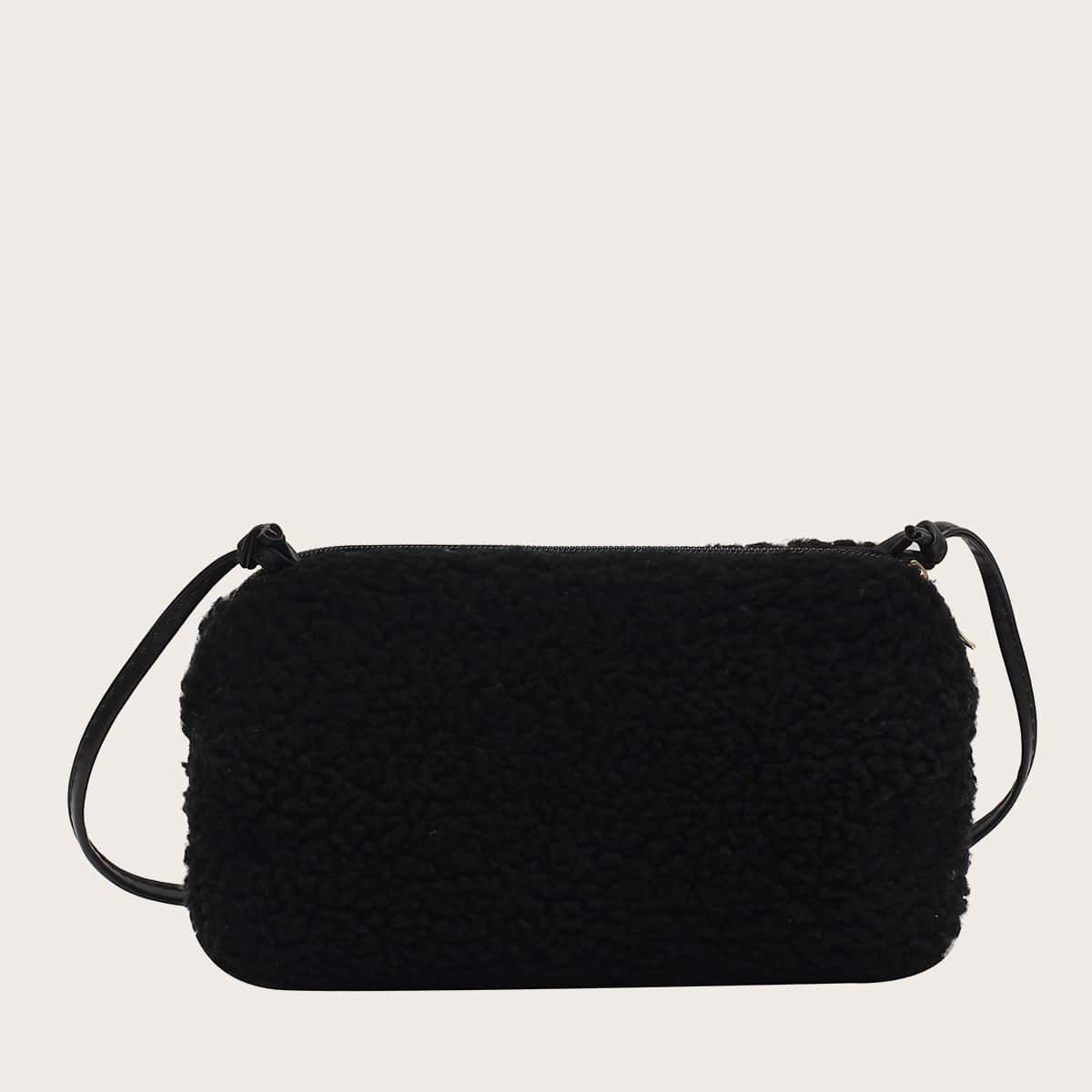 

Solid Fleece Crossbody Bag, Black