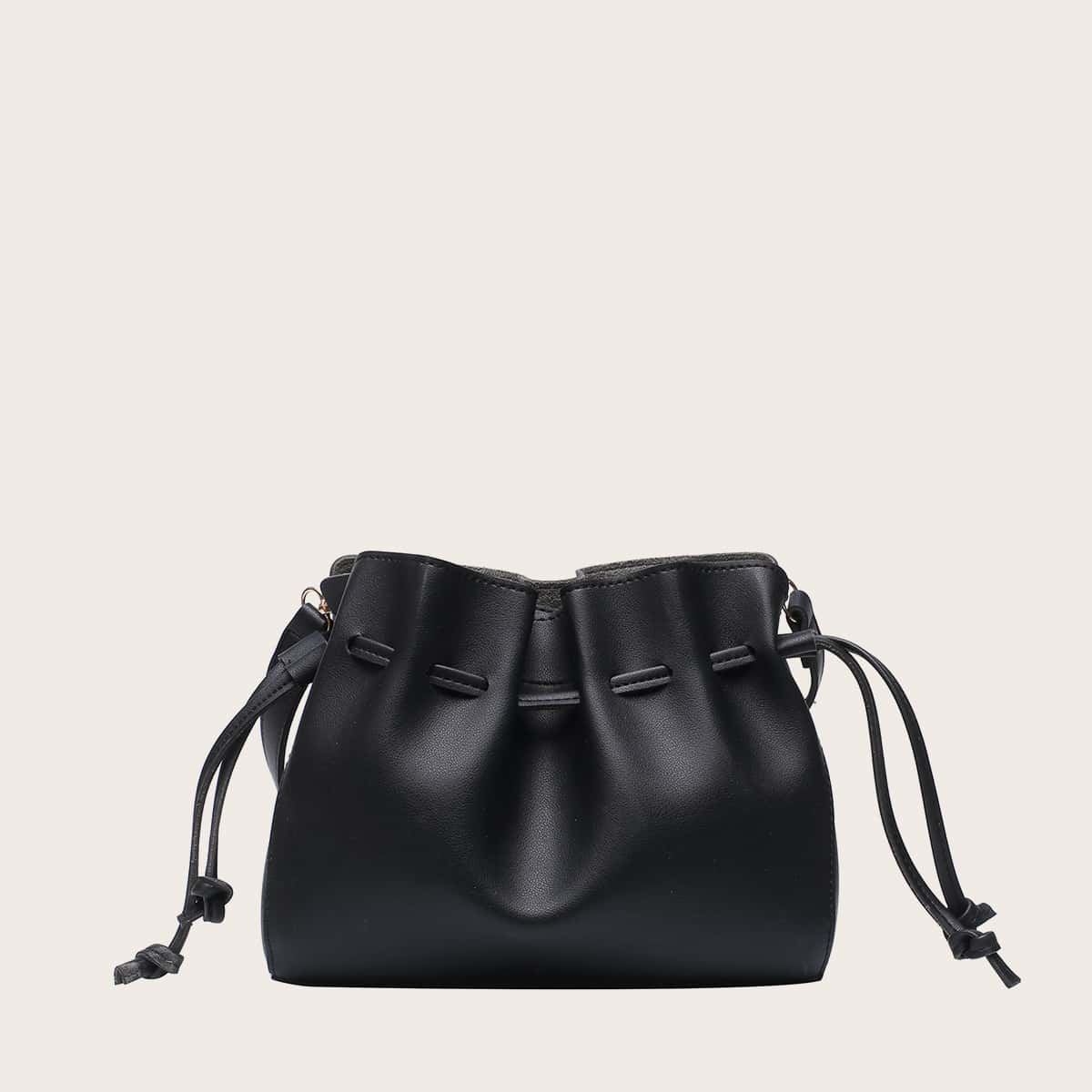 

Drawstring Bucket Bag & Clutch Bag, Black