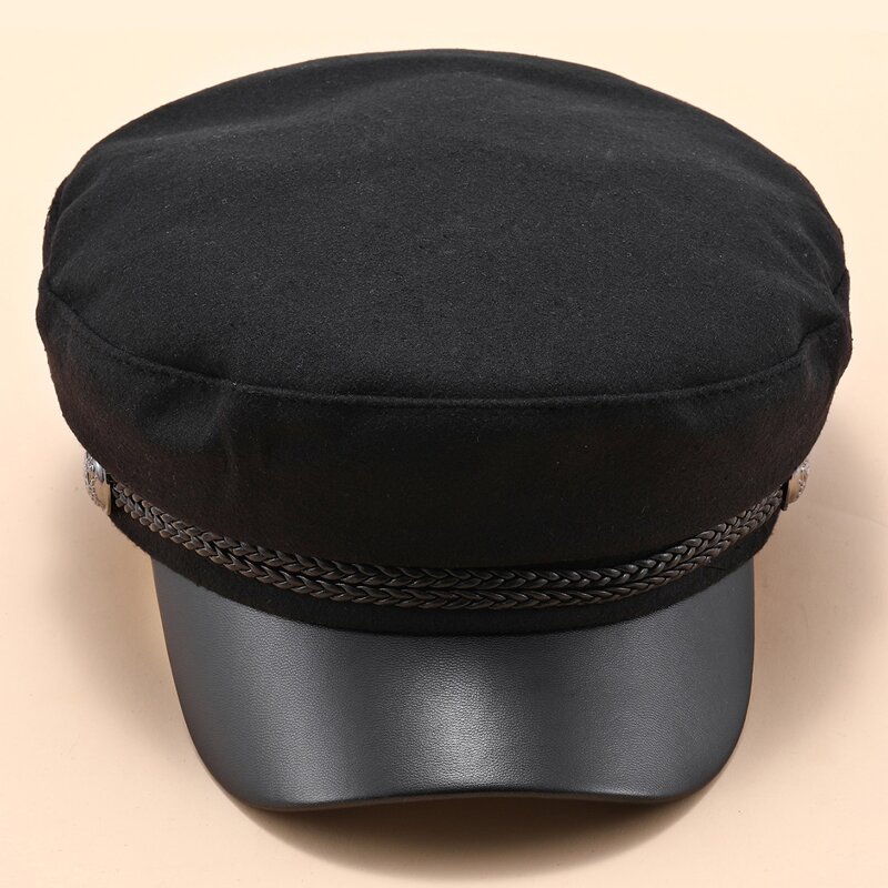 

Button Decor Baker Boy Hat, Black