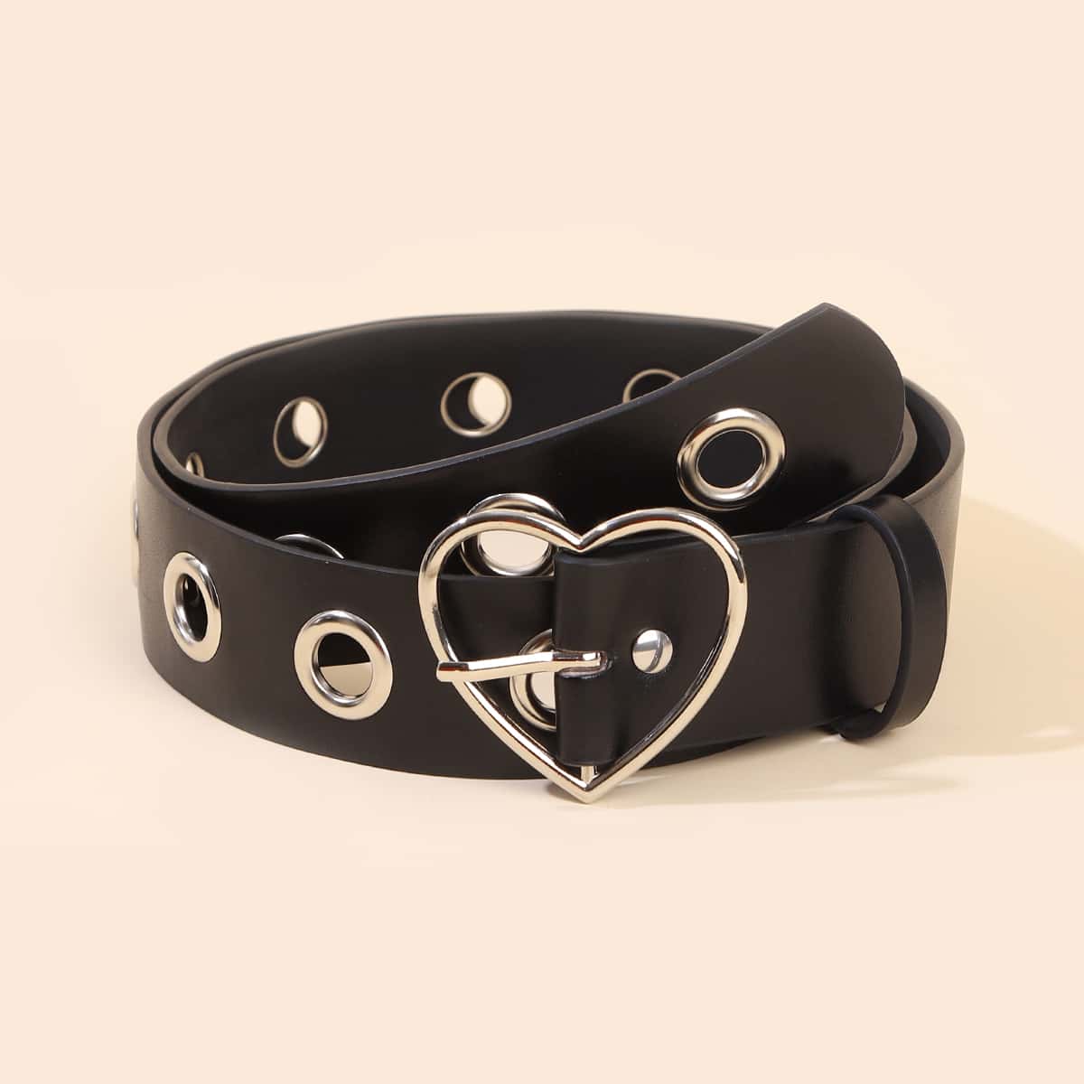 

Grommet Heart Buckle Belt, Black