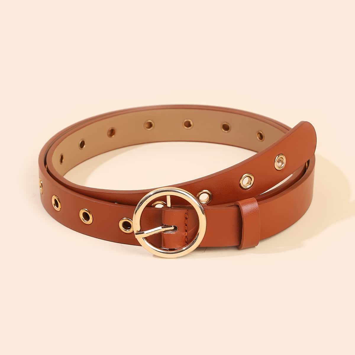 

Grommet Ring Buckle Belt, Brown