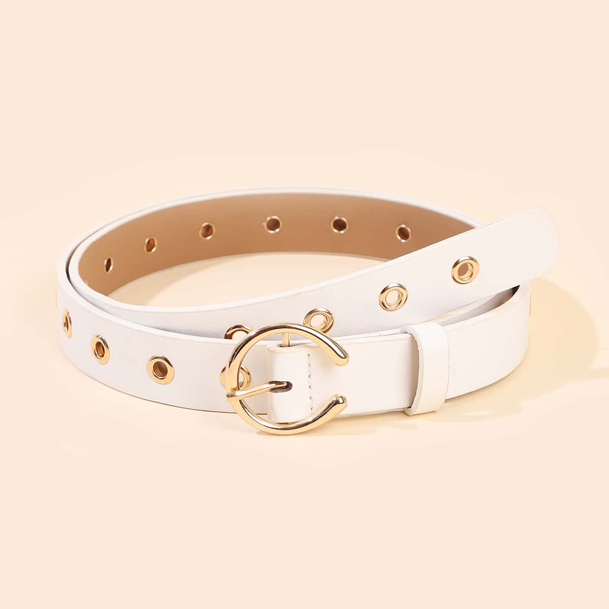 

Grommet Ring Buckle Belt, White