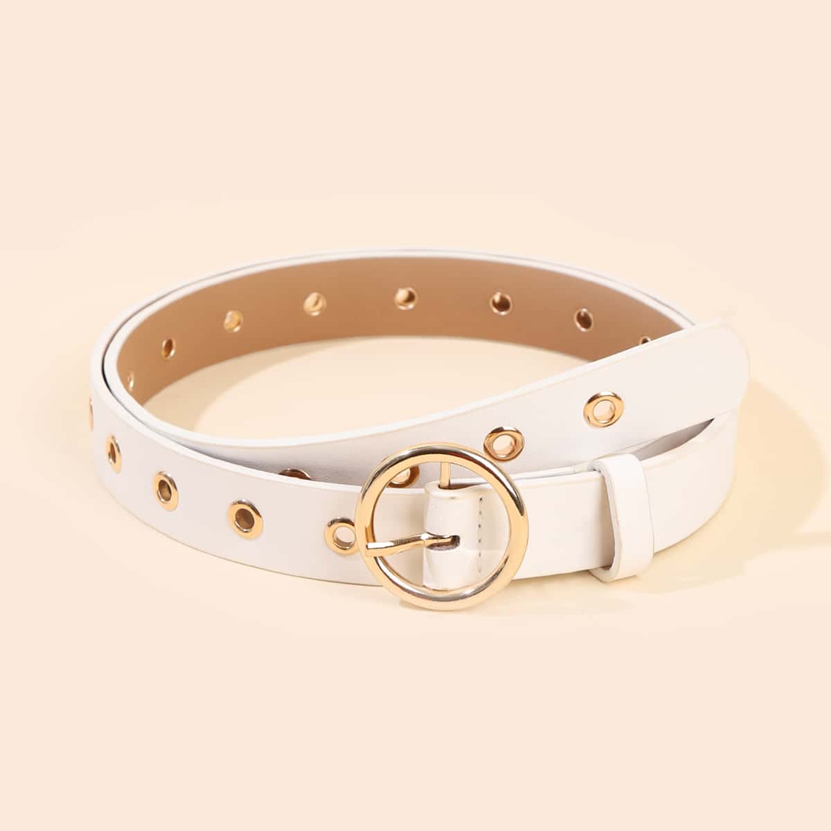 

Grommet Ring Buckle Belt, White