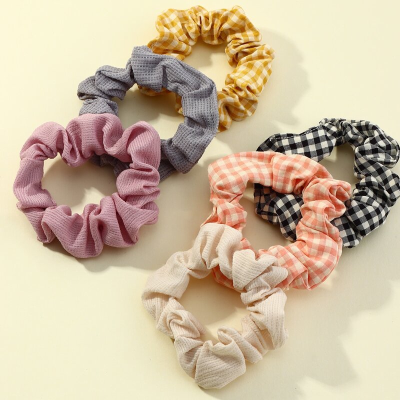 

6pcs Plaid Scrunchie, Multicolor