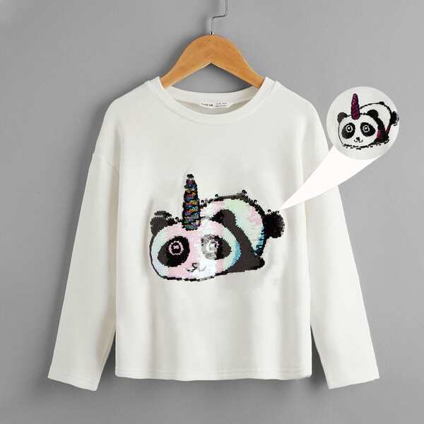 

Girls Change Color Panda Sequin Tee, White