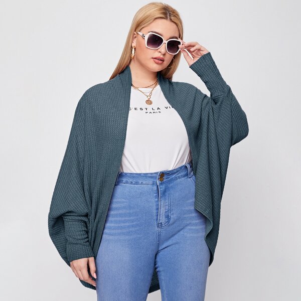 

Plus Open Front Dolman Sleeve Coat, Dusty blue