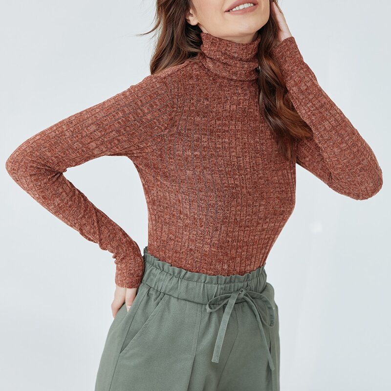 

High Neck Fitted Tee, Redwood