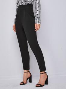 SHEIN Clasi 傾斜口袋短版西裝定制褲子 - 黑色 - 查看 5