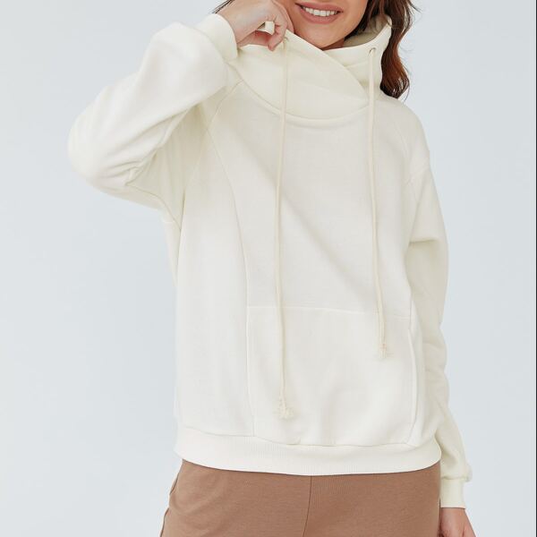 

Funnel Neck Pocket Front Hoodie, Beige