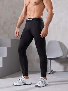 Manfinity Fitness 男士標語圖案瑜伽緊身褲