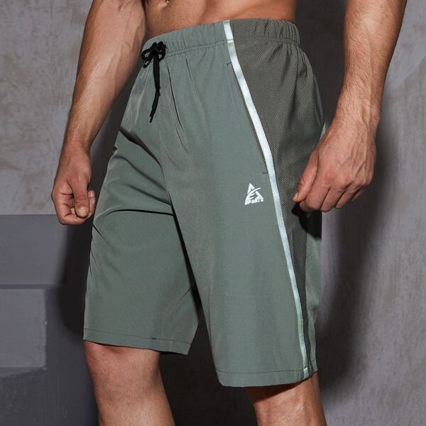 

Men Letter Graphic Drawstring Waist Athletic Shorts, Grey