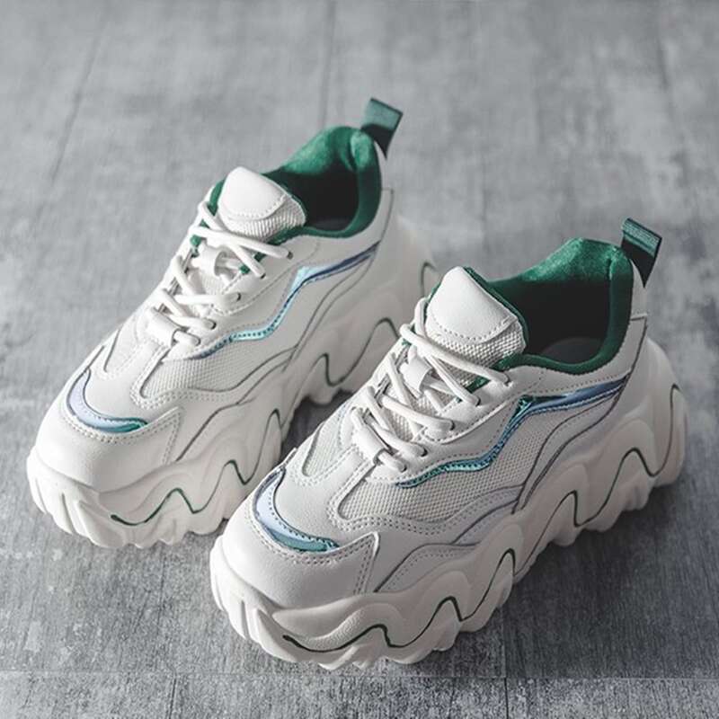 

Holographic Lace-up Chunky Sneakers, White