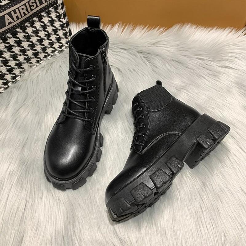 

Lace-up Lug Sole Combat Boots, Black