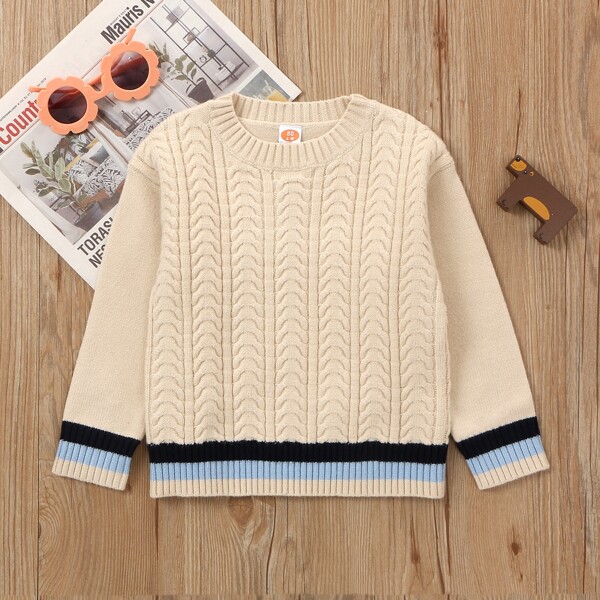 

Toddler Boys Striped Cable Knit Sweater, Apricot
