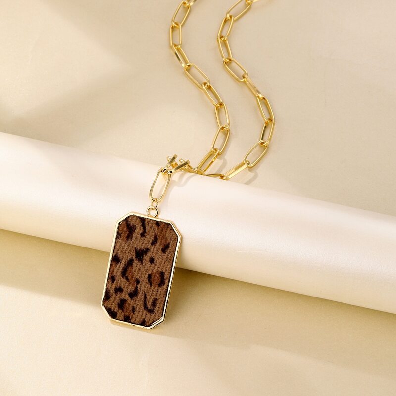 

Leopard Rectangle Pendant Necklace, Multicolor