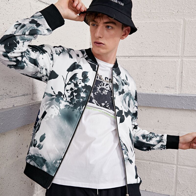 

Guys Flower All Over Print Zip Up Bomber Jacket, Multicolor