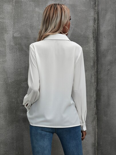 Ruffle Trim Button Up Blouse