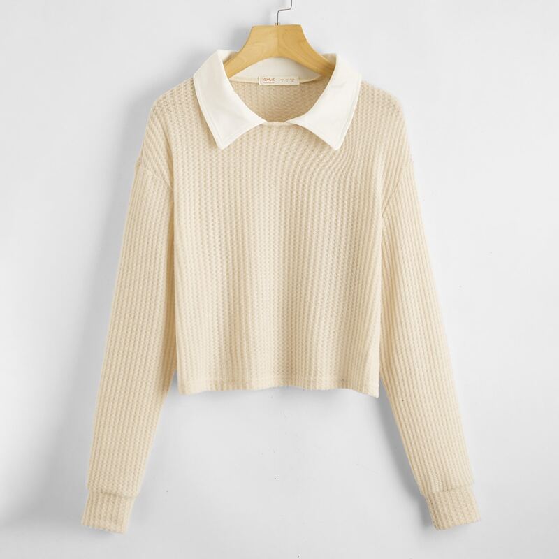 

Contrast Collar Drop Shoulder Sweater, Beige